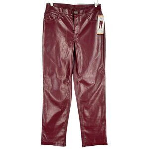 NWT $148 Joie Women's Stretch Mid Rise Straight Faux Leather Burgundy Pants Sz 2